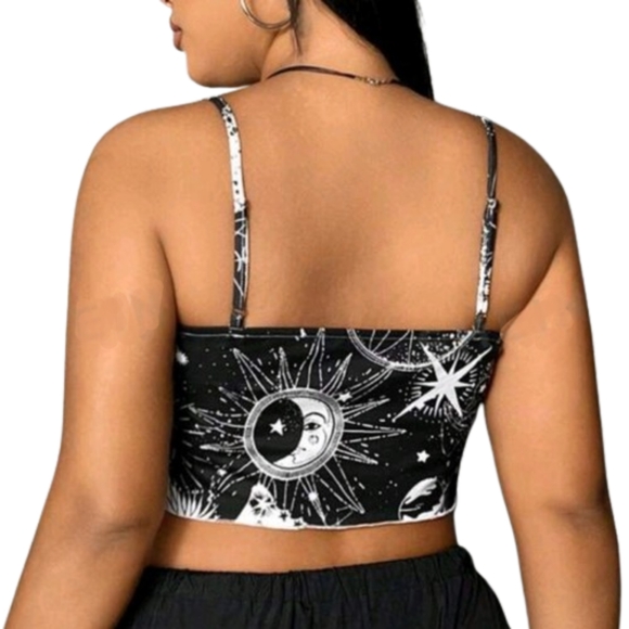 FESTI VIBES ☆ BLACK &WHITE ☆ SOLAR SYSTEM PRINT ☆ CAMI ☆ 20w ☆ NWT - Picture 6 of 7